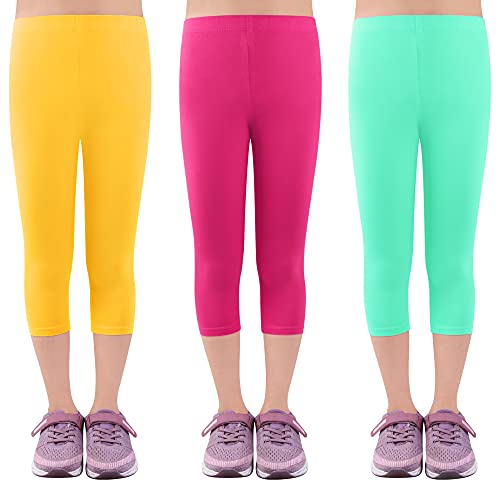 L&K-II Kinder Mädchen Leggings 3/4 Mädchen Hose Capri-Hose aus Baumwolle Schulkleidung 122-128 2723 Gelb+Rosa+Grün von L&K-II