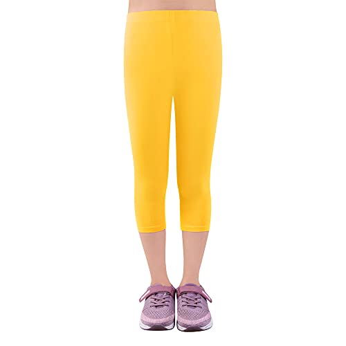 L&K-II Kinder Mädchen Leggings 3/4 Mädchen Hose Capri-Hose aus Baumwolle Schulkleidung 122-128 2723 Gelb von L&K-II