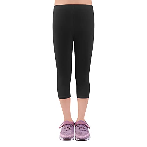 L&K-II Kinder Mädchen Leggings 3/4 Mädchen Hose Capri-Hose aus Baumwolle Schulkleidung 122-128 2723 Schwarz von L&K-II