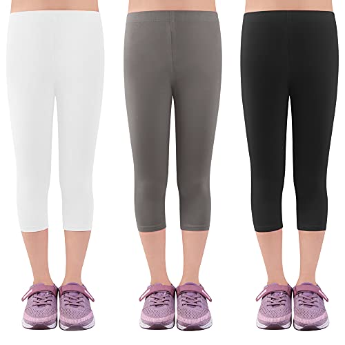L&K-II Kinder Mädchen Leggings 3/4 Mädchen Hose Capri-Hose aus Baumwolle Schulkleidung 146-152 2723 Schwarz+Weiß+Grau von L&K-II