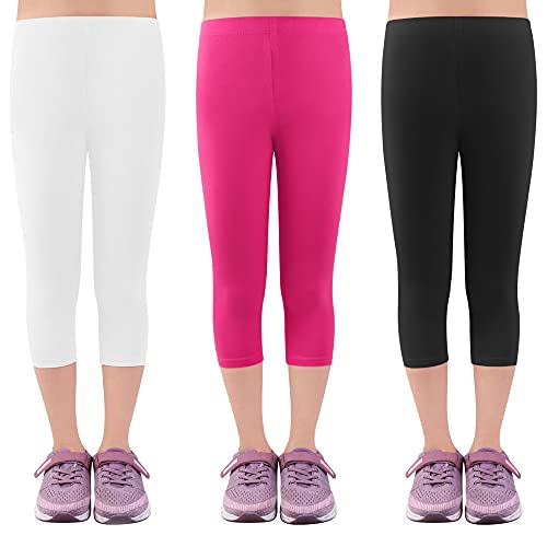 L&K-II Kinder Mädchen Leggings 3/4 Mädchen Hose Capri-Hose aus Baumwolle Schulkleidung 164-170 2723 Schwarz+Weiß+Rosa von L&K-II