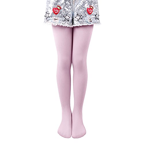 L&K-II Kinder Mädchen Nylon Gerippte Strickstrumpfhose uni Farben Süß Socken Leggings Lila 110-116 2722 von L&K-II