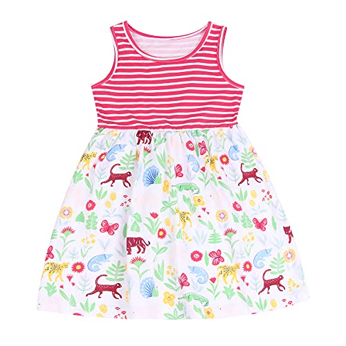 L&K-II Mädchen Ärmelloses Kleid Sommerkleid aus Baumwolle mit Einhorn Blumen Tieren Mustern 5207 110-116 von L&K-II