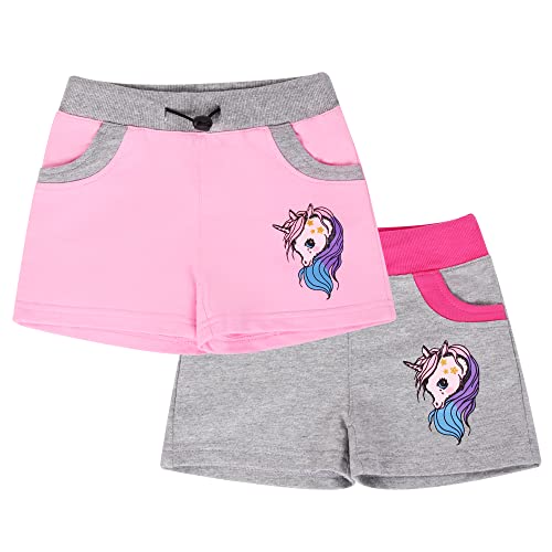 L&K-II Mädchen Shorts mit Einhorn Muster Kinder Baby Kurze Hose Baumwolle 2709 Pink+Grau 104 von L&K-II