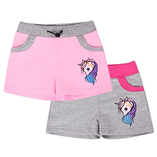 L&K-II Mädchen Shorts mit Einhorn Muster Kinder Baby Kurze Hose Baumwolle 2709 Pink+Grau 116 von L&K-II