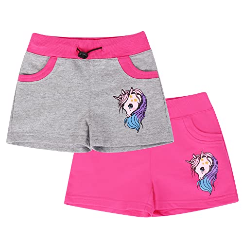 L&K-II Mädchen Shorts mit Einhorn Muster Kinder Baby Kurze Hose Baumwolle 2709 Rosa+Grau 104 von L&K-II