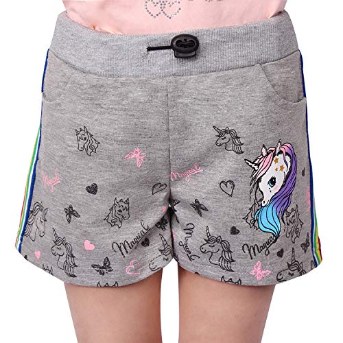 L&K-II Mädchen Shorts mit Einhorn und Farbstreifen Muster Kinder Baby Kurze Hose Baumwolle 2705 Grau 110 von L&K-II