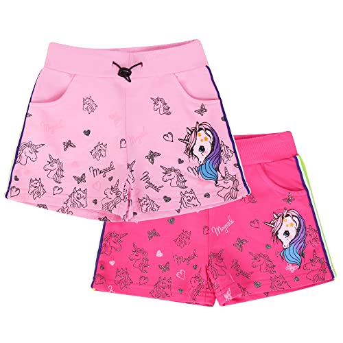 L&K-II Mädchen Shorts mit Einhorn und Farbstreifen Muster Kinder Baby Kurze Hose Baumwolle 2705 Pink+Rosa 116 von L&K-II