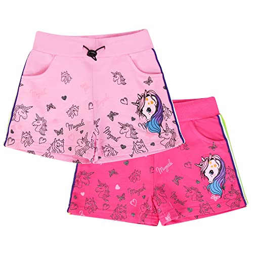 L&K-II Mädchen Shorts mit Einhorn und Farbstreifen Muster Kinder Baby Kurze Hose Baumwolle 2705 Pink+Rosa 122 von L&K-II