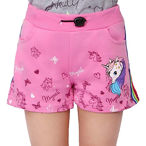 L&K-II Mädchen Shorts mit Einhorn und Farbstreifen Muster Kinder Baby Kurze Hose Baumwolle 2705 Pink 104 von L&K-II