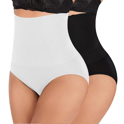 L&K-II Bauchweg Unterhose Damen Shapewear Miederhose Hohe Taille Miederslips Body Shaper Figurformende Unterwäsche Schwarz+Weiß M/L von L&K-II