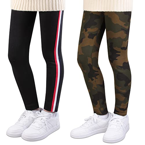 L&K-II Thermoleggings Mädchen Winter Leggings Mädchen gefütterte Leggings mit Camouflagen Streifen Mustern Baumwolle 4605A+B-110/116 von L&K-II