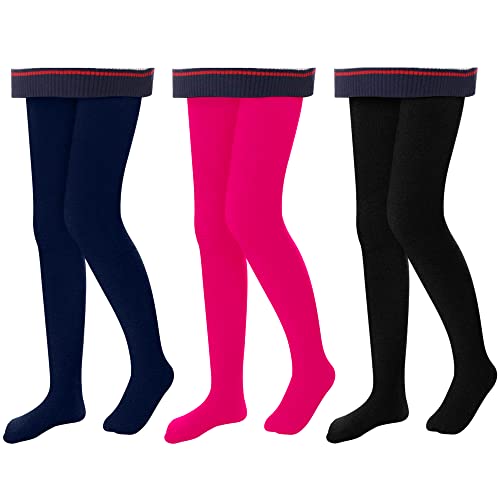 L&K-II Thermostrumpfhose Mädchen Kinderstrumpfhose mit Innenfutter Winter warm blickdichte Kuschel seamless Treggings hoch Bund Tight 4611 Schwarz+Rosa+Marineblau 122-128 von L&K-II