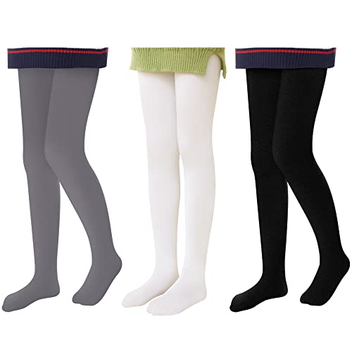 L&K-II Thermostrumpfhose Mädchen Kinderstrumpfhose mit Innenfutter Winter warm blickdichte Kuschel seamless Treggings hoch Bund Tight 4611 Schwarz+Weiss+Grau 110-116 von L&K-II