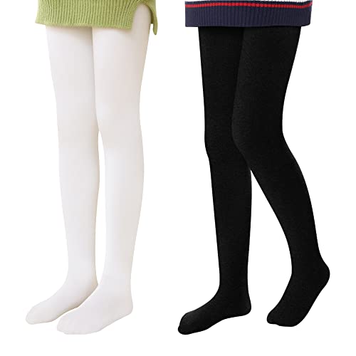 L&K-II Thermostrumpfhose Mädchen Kinderstrumpfhose mit Innenfutter Winter warm blickdichte Kuschel seamless Treggings hoch Bund Tight 4611 Schwarz+Weiss 110-116 von L&K-II