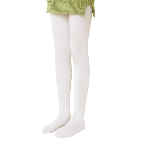 L&K-II Thermostrumpfhose Mädchen Kinderstrumpfhose mit Innenfutter Winter warm blickdichte Kuschel seamless Treggings hoch Bund Tight 4611 Weiss 122-128 von L&K-II