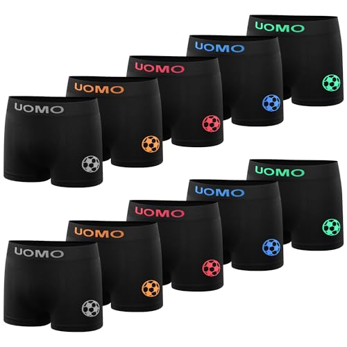 L&K 10er Pack Boxershorts Jungen aus Mikrofaser Größe ab 140/146 bis 176/182 mit Motiv Fußball bequem Seamless Kinder Unterhosen Jungen 1601 BA 164/170 von L&K