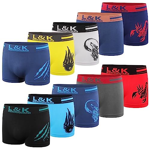 L&K 10er Pack Herren Boxershorts Unterwäsche Microfaser Gemischt Farben/Muster 1213 UN XL/2XL von L&K