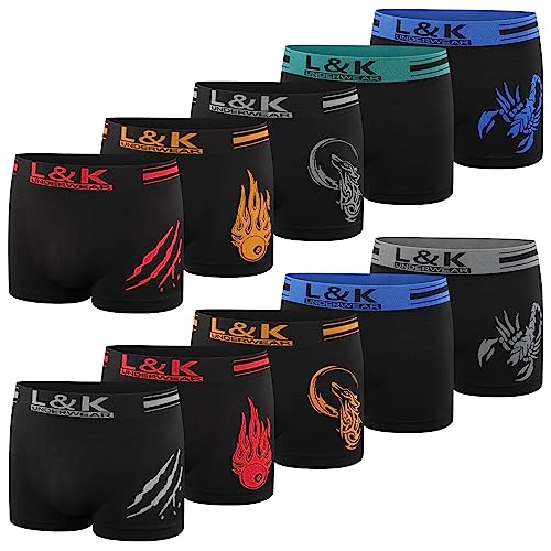 L&K 10er Pack Herren Boxershorts Unterwäsche Microfaser Schwarz-Töne 1213 BL L/XL von L&K