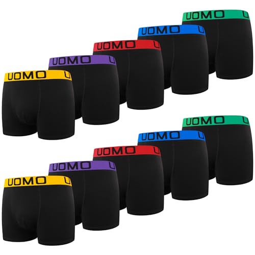 L&K 10er Pack Herren Boxershorts aus Baumwolle mit Vorteilspack- Größen M-5XL-Schwarz mit mehrfarbigem hellem Bund-Bequeme Passform ohne kratzenden Zettel 1116-H XXL von L&K