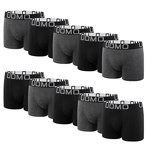 L&K 10er Pack Herren Retroshorts Boxershorts Baumwolle klassischen Unifarben Unterhose Schwarz Grau 1116 G 4XL von L&K