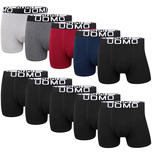 L&K 10er Pack Herren Retroshorts Boxershorts Baumwolle klassischen Unifarben Unterhose Schwarz Grau Navy 1116 C M von L&K