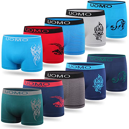 L&K 10er Pack Jungen Boxershorts ab 7 Jahre Retroshorts Mikrofaser Unterhosen ohne störende Seitennähte in 10 verschiedenen Modelle 1209MF 152-158 von L&K