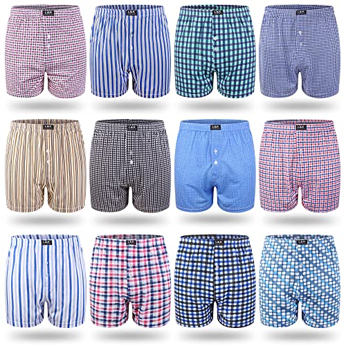 L&K 12er Pack Boxershorts Men Herren Webboxer 12 Verschiedene Designs Unterwäsche Unterhosen Männer Baumwolle 1403 L von L&K