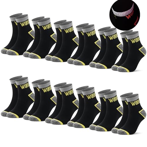 L&K 12er Pack Herren Arbeitssocken robuste und atmungsaktive Berufssocke work socks Reflektierender Sockenband 85% Baumwolle kurzer Schaft 2406 Größe 39-42 von L&K