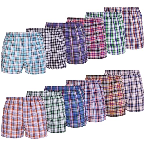 L&K 12er Pack Herren Web Boxershorts Men Mehrfarbig kariert klassischer Form American Boxer gewebt aus Baumwolle 1402 M von L&K