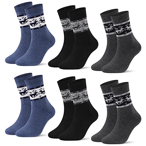 L&K 6 Paar Herren Thermo Socken Frotteesohle Wintersocken Wintersport Vintage Muster Freizeit weiche Baumwolle Wollsocken 92264 39-42 von L&K