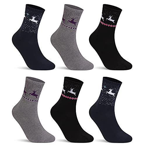 L&K 6 Paar Wintersocken Damen Sportsocken Winter Thermosocken Vollfrottee Baumwolle Socken Wolle mit Innenfrottee super weich und Warme 92283 35 38 von L&K