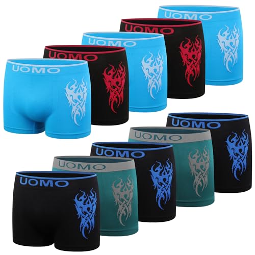 L&K 10er Pack Jungen Boxershorts Herren bequem Mikrofaser Skorpion Tattoosmotiv ab 7 Jahre alt Retroshorts Herren ohne störende Seitennähte 1601 FM 152/158 von L&K