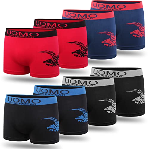 L&K 8er Pack Jungen Boxershorts ab 7 Jahre alt Retroshorts Herren Mikrofaser bequem ohne störende Seitennähte Adler 1209 L/XL von L&K