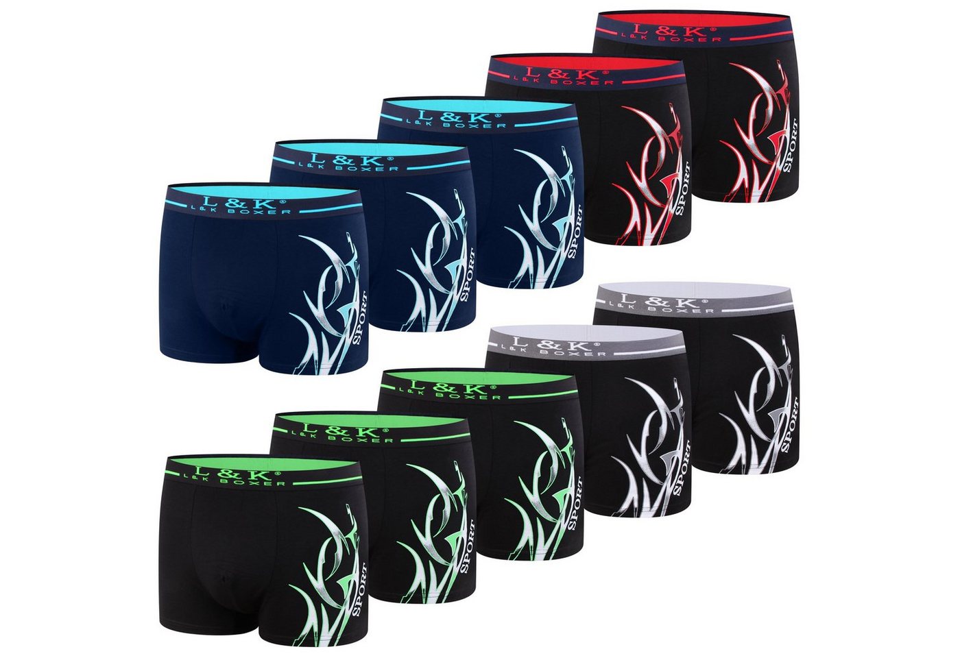 L&K Boxershorts 1104-1121 (10er-Pack) Herren Boxershorts mit tollem Motiven von L&K