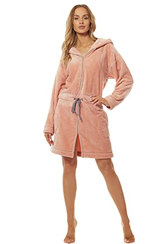 L&L – 2018 Bademantel mit Reißverschluss Damen weicher I Warmer und Langer Bademantel Ganzkörperansicht Reißverschluss I Hausmantel mit Kapuze für Damen (Apricot, Large) von L&L