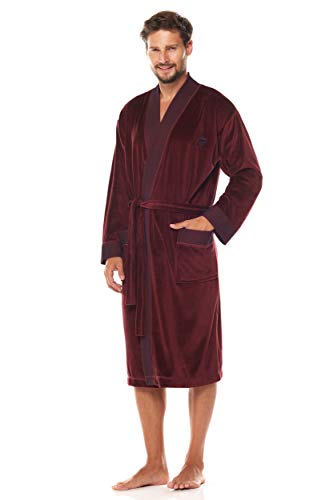 L&L – 2050 Schlafrock für Männer. Extrem leicht und dünn In voller Länge Hausmantel Bademantel für Männer. (Claret, Large) von L&L