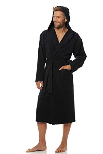 L&L Herren Bademantel Mit Kapuze Lang I Flauschig Angenehm I Weich Baumwolle 100% (Antrazite, Large) von L&L