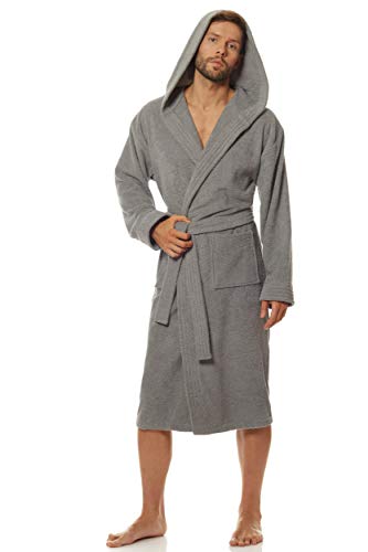 L&L Herren Bademantel Mit Kapuze Lang Flauschig Angenehm Weich Aus 100% Baumwolle (Graphite, X-Large) von L&L