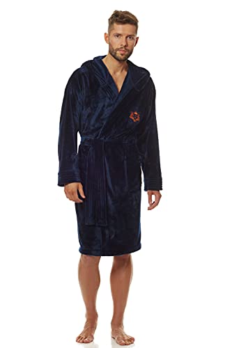 L&L – 2110 Bademantel Herren Kurz Schlafrock für Männer Extrem Flauschig und weicher Bademantel Schlafrock mit Kapuze Geschenke für Männer (Navy blau, Large) von L&L