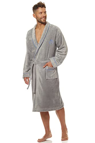 L&L - 2111 Bademantel Herren Langer Schlafrock für Männer Extrem Flauschig und weicher I Morgenmantel Herren I Bademäntel für herren mit Bindegürtel (Gray,Large) von L&L