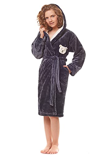 L&L- 2152 Bademantel für Mädchen Kapuzenhandtuch I Leicht Bademantel Kinder Mit Kaputze Pool Fleece I Polyester 100% (Graphite,146/152) von L&L