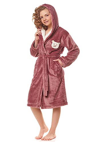 L&L- 2152 Bademantel für Mädchen Kapuzenhandtuch I Handtuch Kinder I Leicht Bademantel mit Kaputze Pool Fleece I Polyester 100% (Old Rose, 134/140) von L&L