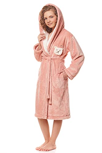 L&L- 2152 Bademantel für Mädchen Kapuzenhandtuch Kinder I Handtuch Kinder Mädchen I Leicht Bademantel Kinder Mädchen mit Kaputze Pool Kinder Fleece l Polyester 100% (Peach,134/140) von L&L