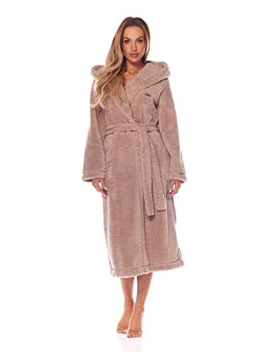 L&L- 2205 Bademantel Damen I Morgenmantel Damen Leicht und Lang I Flauschiger Bademantel Damen mit Bindegürtel Damen Extra Lang Robe 100% Polyester (Angora,M) von L&L
