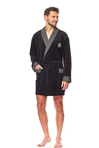 L&L - 9101 Kurzer Herren Bademantel mit weichen Ärmeln. Extrem flauschig. Herren Bademantel (Black, Large) von L&L