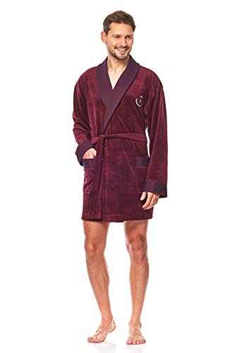 L&L - 9101 Kurzer Herren Bademantel mit weichen Ärmeln. Extrem flauschig. Herren Bademantel (Claret, XX-Large) von L&L