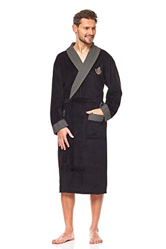 L&L - 9102 Schlafrock für Männer.Extrem leicht und dünn Bademantel Herren lang. In voller Länge Hausmantel Bademantel für Männer. (Black, Medium) von L&L