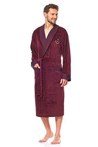 L&L - 9102 Schlafrock für Männer.Extrem leicht und dünn Bademantel Herren lang. In voller Länge Hausmantel Bademantel für Männer. (Claret, Medium) von L&L