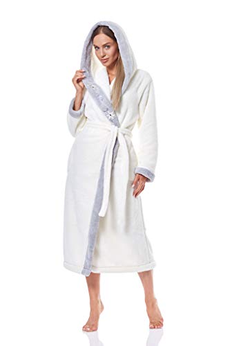 L&L - 9145 Luxus-Bademantel Damen Soft Langarm Bademantel. Extrem leicht. Durchgehender Hausmantel Bademantel mit Kapuze für Damen. (Ecru, XX-Large) von L&L